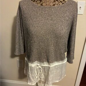 Crescent Gray and White Knit Top with Drawstring